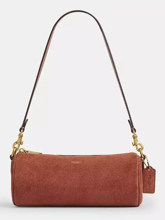 Coach Handbags - Coach Barrel Bag in Brass/Clay Orange/Brown Suede & Refined Calf Leather NWT